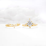 Kite Cut Lab Diamond Engagement Ring Set with Lotus Tiara Enhancer - White-Gold