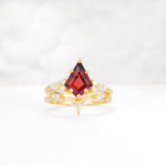 Kite Cut Garnet Engagement Ring Set with Lotus Tiara Enhancer - Yellow-Gold