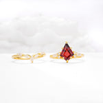 Kite Cut Garnet Engagement Ring Set with Lotus Tiara Enhancer - White-Gold