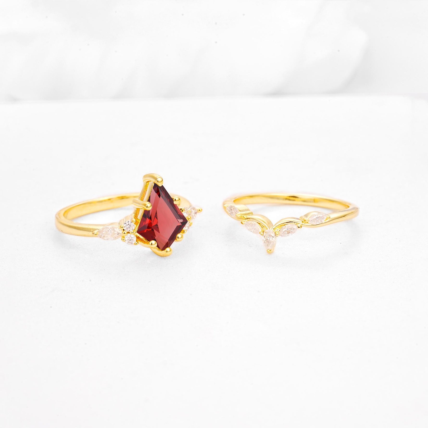 Kite Cut Garnet Engagement Ring Set with Lotus Tiara Enhancer - Additional view