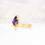 Kite Cut Amethyst Engagement Ring Set with Lotus Tiara Enhancer - Rose-Gold