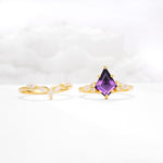 Kite Cut Amethyst Engagement Ring Set with Lotus Tiara Enhancer - White-Gold