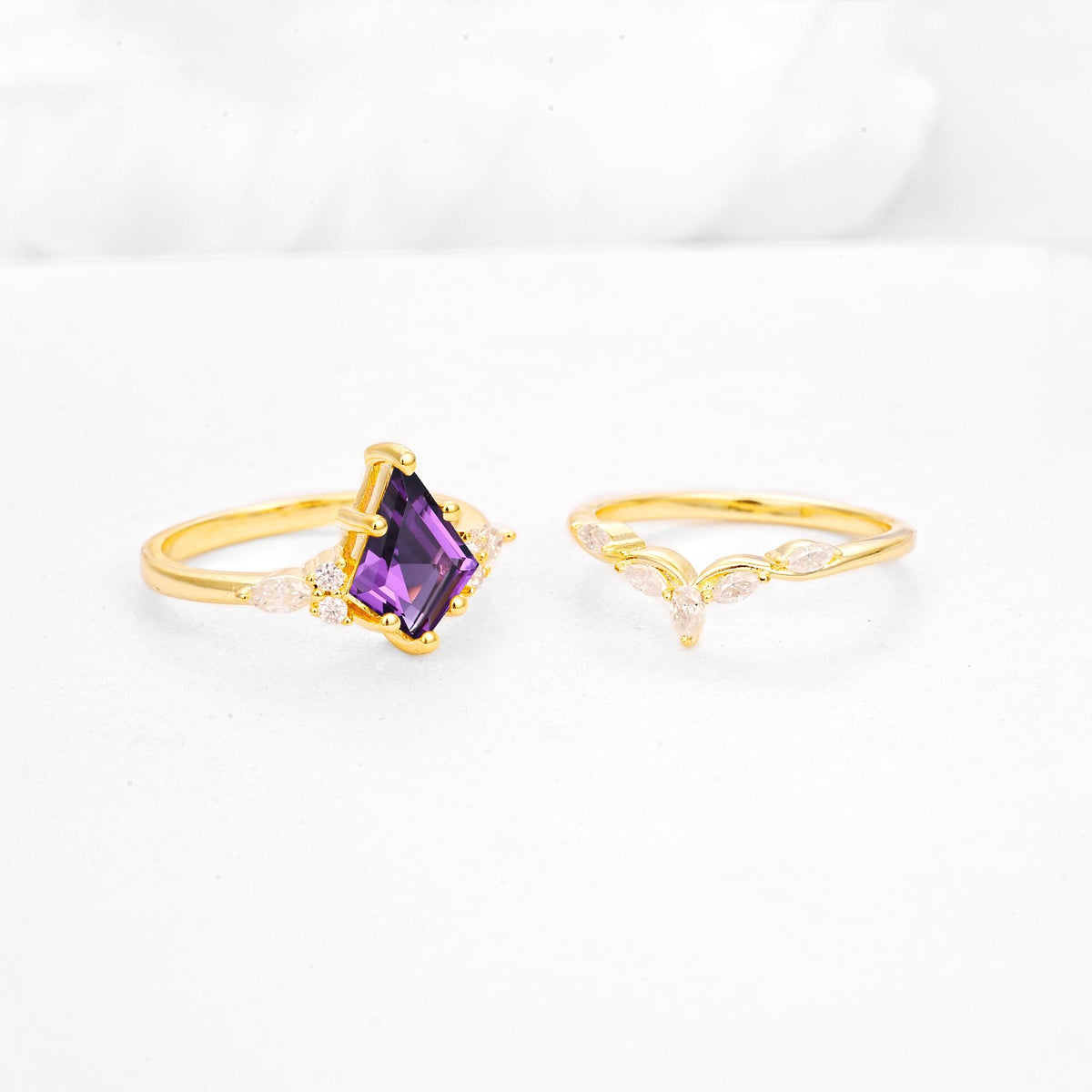 Kite Cut Amethyst Engagement Ring Set with Lotus Tiara Enhancer - Additional view