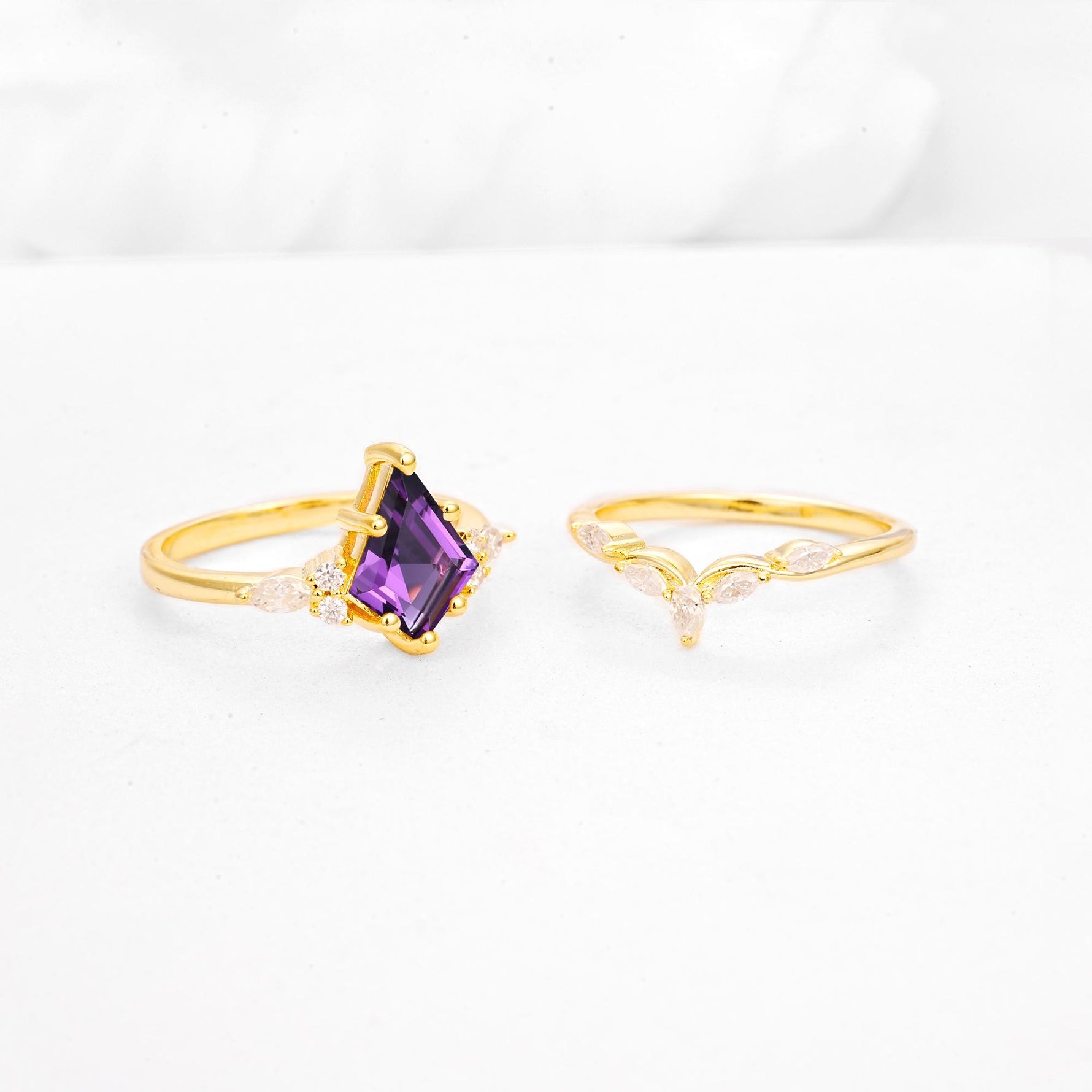 Kite Cut Amethyst Engagement Ring Set with Lotus Tiara Enhancer - Additional view