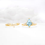 Kite Cut Aquamarine Engagement Ring Set with Lotus Tiara Enhancer - White-Gold
