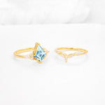 Kite Cut Aquamarine Engagement Ring Set with Lotus Tiara Enhancer - Additional view