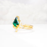 Kite Cut Emerald Engagement Ring Set with Lotus Tiara Enhancer - Rose-Gold
