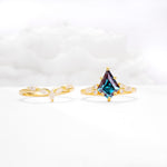 Kite Cut Alexandrite Engagement Ring Set with Lotus Tiara Enhancer - White-Gold