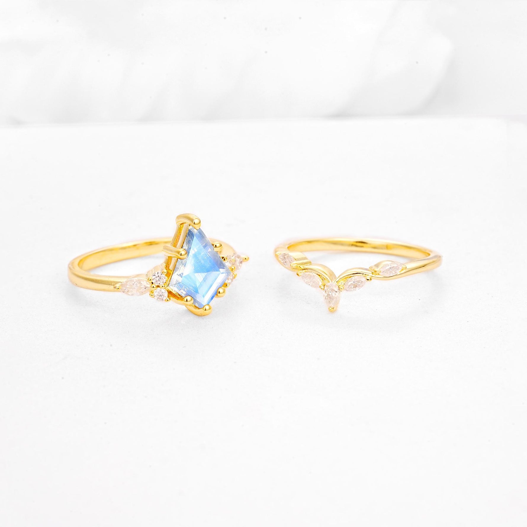 Kite Cut Moonstone Engagement Ring Set with Lotus Tiara Enhancer - Additional view