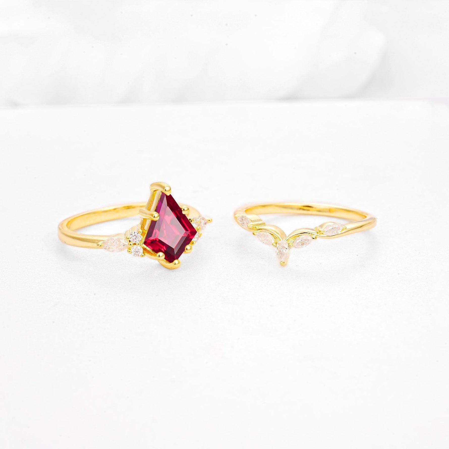 Kite Cut Ruby Engagement Ring Set with Lotus Tiara Enhancer - Additional view