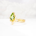 Kite Cut Peridot Engagement Ring Set with Lotus Tiara Enhancer - Rose-Gold
