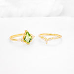 Kite Cut Peridot Engagement Ring Set with Lotus Tiara Enhancer - Additional view