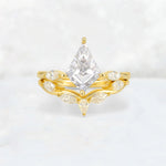 Kite Cut Moissanite Leaf Chevron Bridal Ring Set - Yellow-Gold