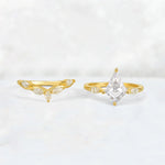 Kite Cut Moissanite Leaf Chevron Bridal Ring Set - White-Gold