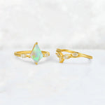 Kite Cut Fire Opal Leaf Chevron Bridal Ring Set - Additional view