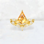 Kite Cut Citrine Leaf Chevron Bridal Ring Set - Yellow-Gold