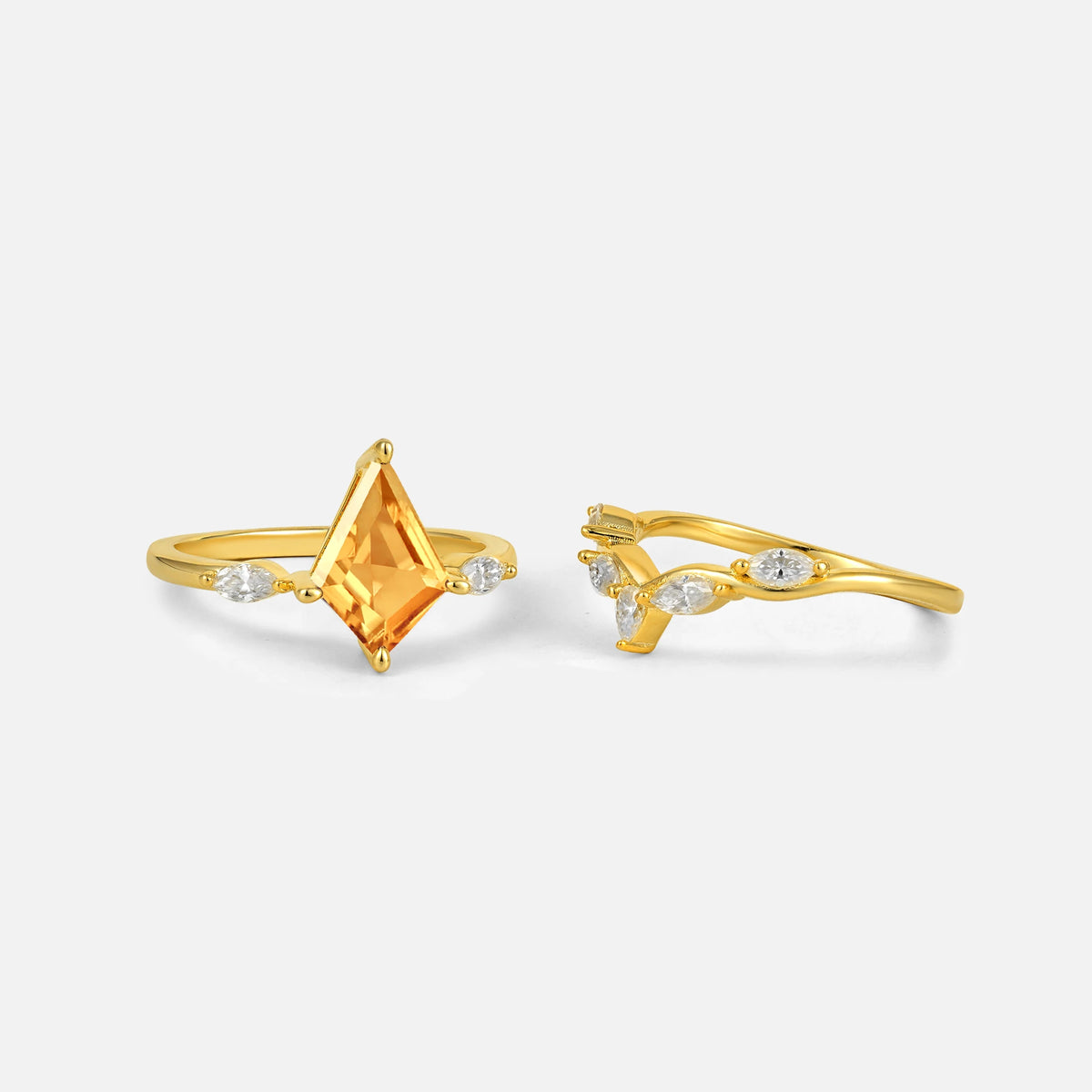 Kite Cut Citrine Leaf Chevron Bridal Ring Set - Additional view