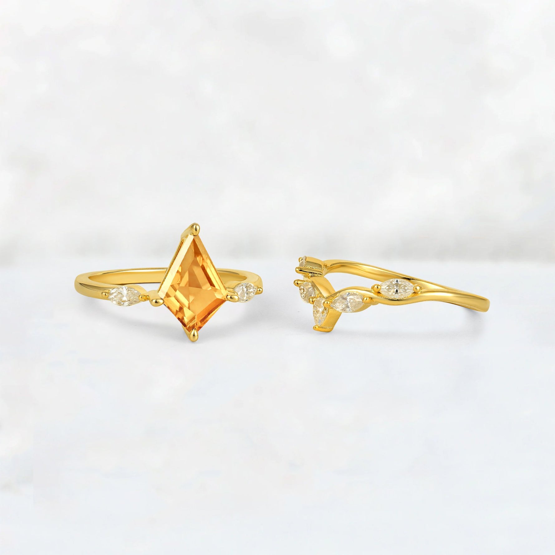 Kite Cut Citrine Leaf Chevron Bridal Ring Set - Additional view