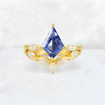 Kite Cut Tanzanite Leaf Chevron Bridal Ring Set - Yellow-Gold