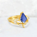 Kite Cut Tanzanite Leaf Chevron Bridal Ring Set - Rose-Gold