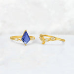 Kite Cut Tanzanite Leaf Chevron Bridal Ring Set - Additional view