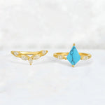 Kite Cut Turquoise Leaf Chevron Bridal Ring Set - White-Gold