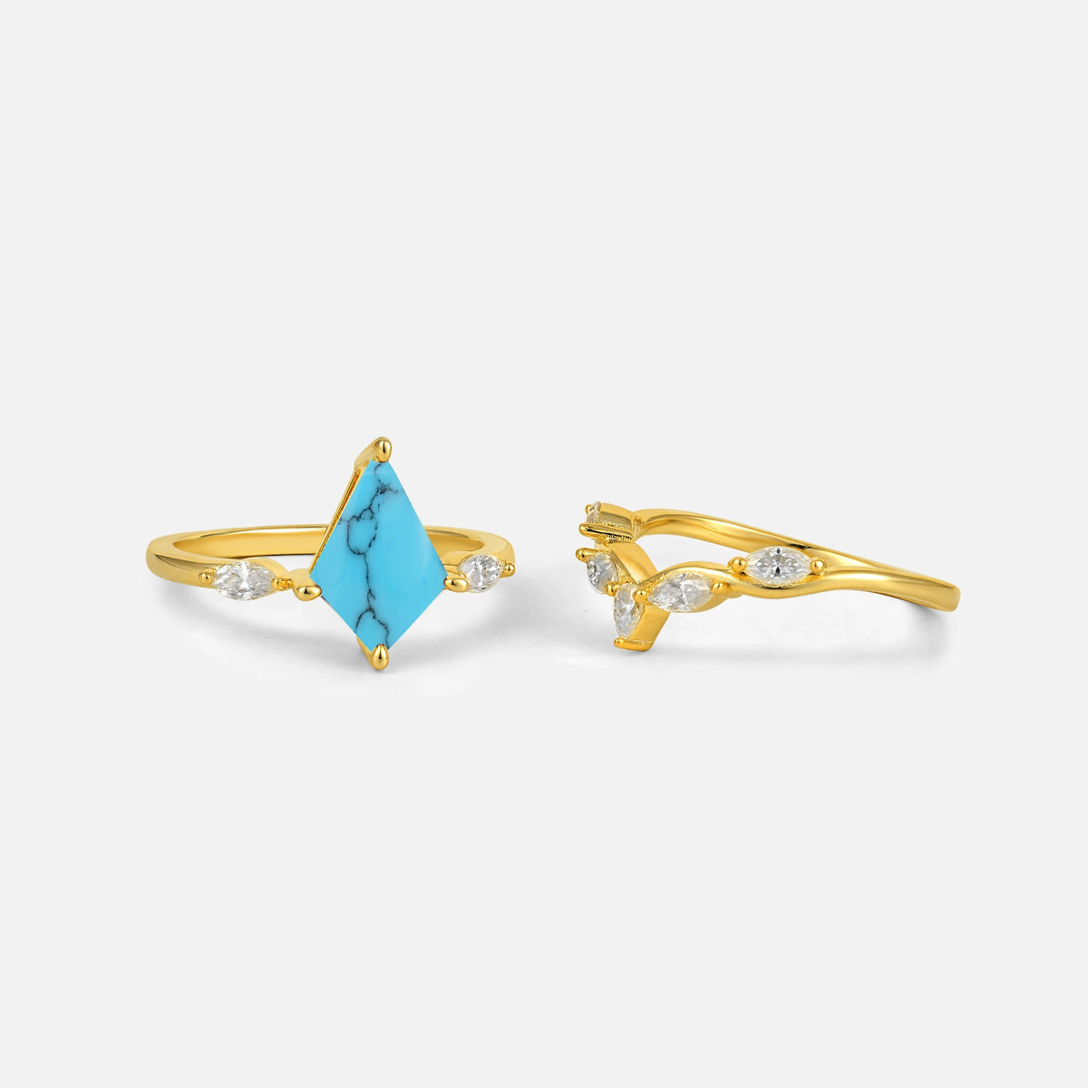Kite Cut Turquoise Leaf Chevron Bridal Ring Set - Additional view