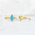 Kite Cut Turquoise Leaf Chevron Bridal Ring Set - Additional view
