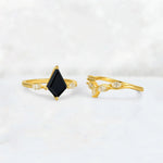 Kite Cut Black Onyx Leaf Chevron Bridal Ring Set - Additional view