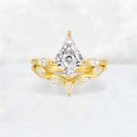 Kite Cut Lab Diamond Leaf Chevron Bridal Ring Set - Yellow-Gold