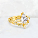 Kite Cut Lab Diamond Leaf Chevron Bridal Ring Set - Rose-Gold