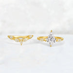 Kite Cut Lab Diamond Leaf Chevron Bridal Ring Set - White-Gold