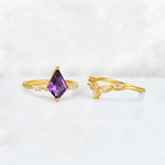 Kite Cut Amethyst Leaf Chevron Bridal Ring Set - Additional view
