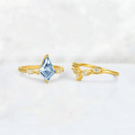 Kite Cut Aquamarine Leaf Chevron Bridal Ring Set - Additional view