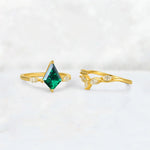 Kite Cut Emerald Leaf Chevron Bridal Ring Set - Additional view