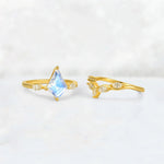 Kite Cut Moonstone Leaf Chevron Bridal Ring Set - Additional view