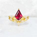 Kite Cut Ruby Leaf Chevron Bridal Ring Set - Yellow-Gold