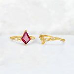 Kite Cut Ruby Leaf Chevron Bridal Ring Set - Additional view
