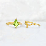 Kite Cut Peridot Leaf Chevron Bridal Ring Set - Additional view