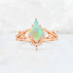Kite Cut Fire Opal Leaf Chevron Engagement Ring Set - Additional view