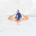 Kite Cut Tanzanite Leaf Chevron Engagement Ring Set - Additional view