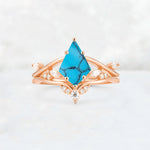 Kite Cut Turquoise Leaf Chevron Engagement Ring Set - Additional view