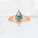 Kite Cut Moss Agate Leaf Chevron Engagement Ring Set - Additional view