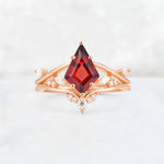 Kite Cut Garnet Leaf Chevron Engagement Ring Set - Additional view