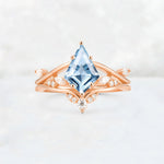 Kite Cut Aquamarine Leaf Chevron Engagement Ring Set - Additional view