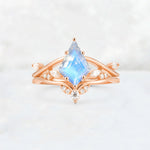 Kite Cut Moonstone Leaf Chevron Engagement Ring Set - Additional view