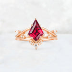 Kite Cut Ruby Leaf Chevron Engagement Ring Set - Additional view
