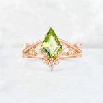 Kite Cut Peridot Leaf Chevron Engagement Ring Set - Additional view