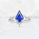 Kite Cut Sapphire Leaf Chevron Engagement Ring Set - Additional view