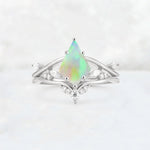 Kite Cut Fire Opal Leaf Chevron Engagement Ring Set - Additional view